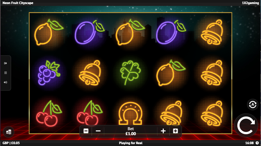 neon fruit cityscape screenshot